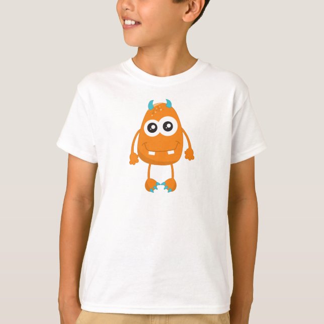 T-shirt Monstre mignon, Monstre Orange, Monstre Amusant, C (Devant)