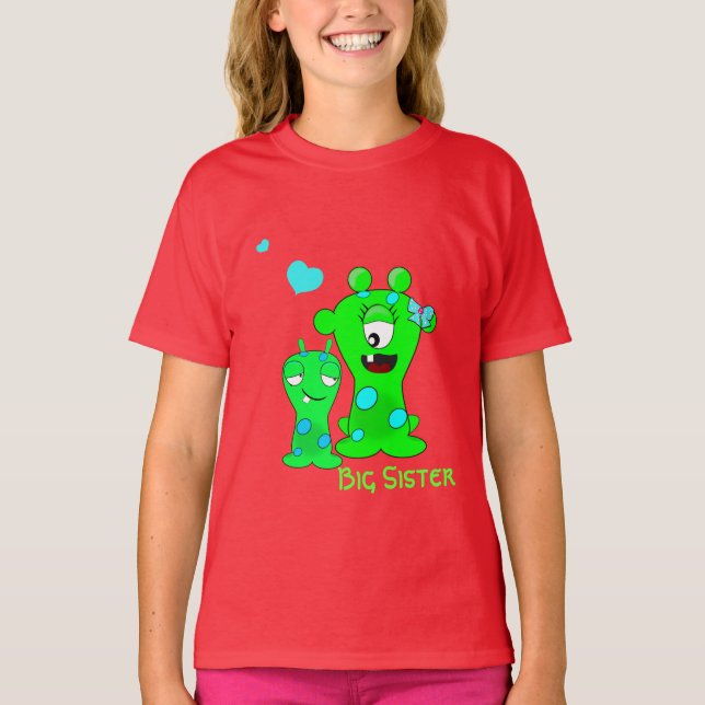 T-shirt Monstres, grande soeur, bande dessinée de petit (Devant)