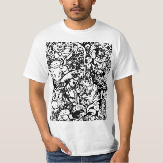 T-shirt Monstres mignons et poupées vaudou en noir et blan