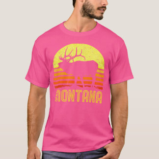 T-shirt Montana Elk Hunti Papa Vintage Retro Sun Bow Hunti