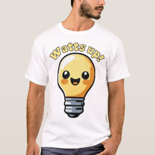 T-shirt Montre Le Pun De Cartoon À Ampoule De Lumière Élec