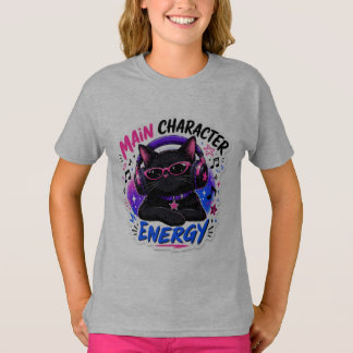 T-shirt Montre pour amoureux de musique de chat noir à l'é