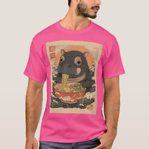 T-shirt Moo Deng Hippo Mange Ramen Pour Le Style Japonais