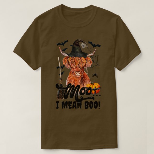 T-shirt Moo I Signifie Boo Witch Scottish Highland Cow Hal (Design devant)