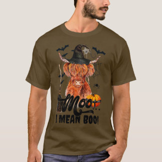T-shirt Moo I Signifie Boo Witch Scottish Highland Cow Hal