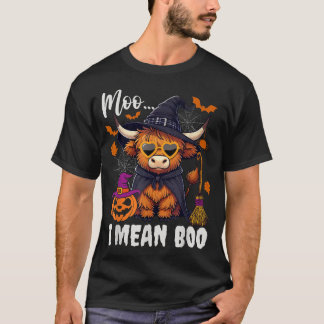 T-shirt Moo Je Veux Dire Boo Witch Highland Cow Halloween