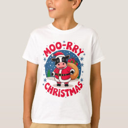 T-shirt Moo-rry Christmas Funny Cow Santa Christmas