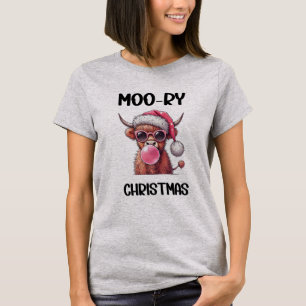 T-shirt Moo-ry Christmas Scottish Higland Cow