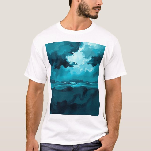 T-shirt Moody Ocean Waves Under Stormy Sky – Abstract Seas (Devant)