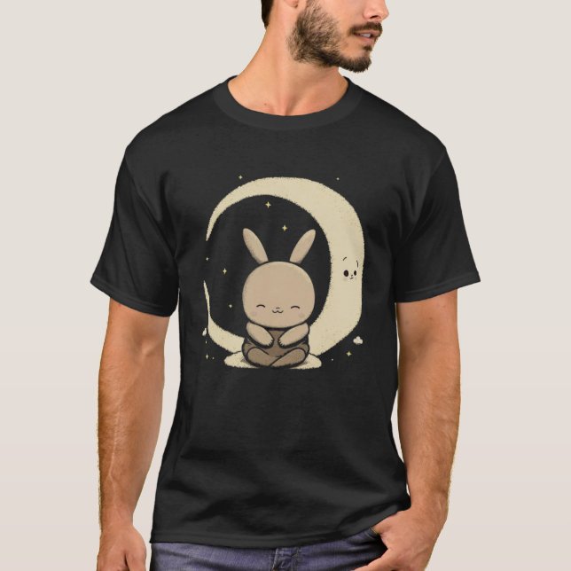 T-shirt Moon Bunny Rabbit Sitting In Crescent Moon Easter  (Devant)