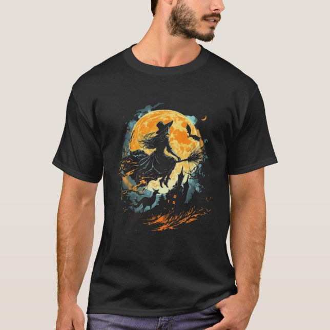 T-shirt Moon Witch Witchcraft Halloween  2 (Devant)