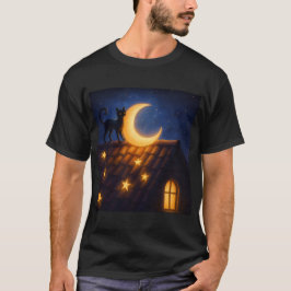T-shirt Moonlit Cat on Starry Rooftop