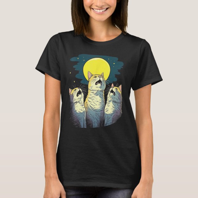 T-shirt Moonlit Chorus Trio of Cats Singing Melodies (Devant)