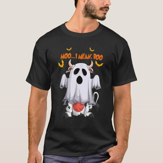 T-shirt Mooo Je Veux Dire Booo Cute Cow Ghost Halloween Co (Devant)