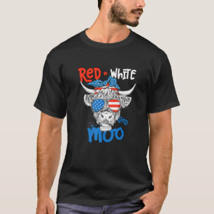 T-shirt Moorica Highland Cow Rouge blanc 4 juillet