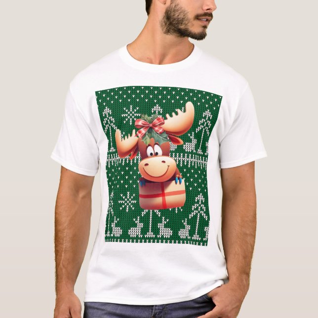 T-shirt Moose caricaturale sur Motif vert (Devant)