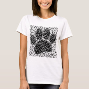 T-shirt Mosaic Art Chien Empreinte de patte En Noir Et Bla