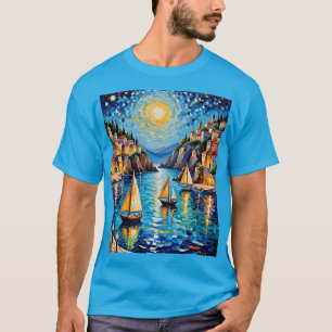 T-shirt Mosaic Harbour Sunset Sailboats Tee
