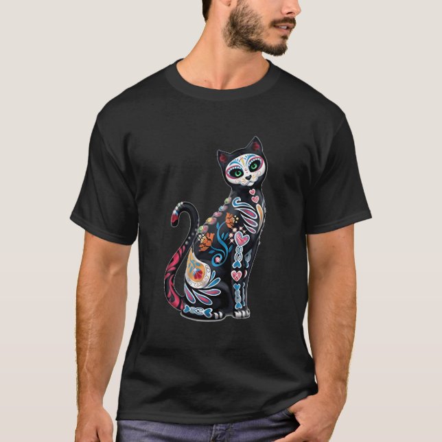T-shirt Mosaic sucre Crâne Cat Imprimer (Devant)