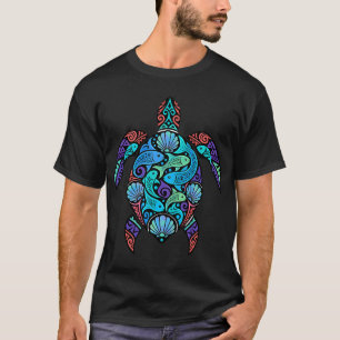 T-shirt Mosaïque de tortue — Emblème de poisson et de coqu