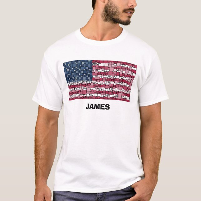 T-shirt Mosaïque Drapeau américain (texte noir) (Devant)