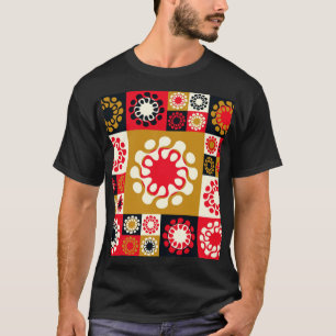 T-shirt Mosaïque Rouge Or Asiatique, Style Ethnique.