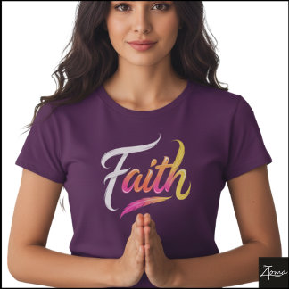 T-shirt Mot Écriture Plume Néon Brillante Foi