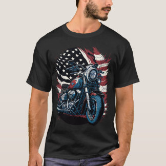 T-shirt Motard Vétéran Biker Drapeau Américain USA