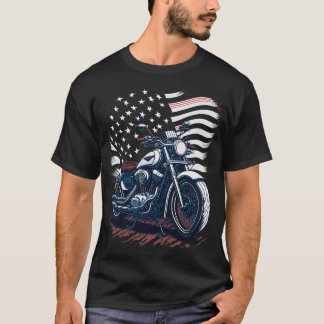 T-shirt Motard Vétéran Biker Drapeau Américain USA