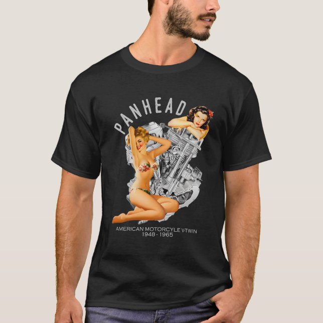 T-shirt Moteur V-Twin Hd Panhead Up 1948 Biker (Devant)