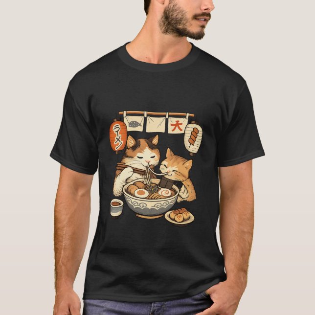 T-shirt Mother Cat & Kitten Ramen Shirt – Cute Japanese  (Devant)