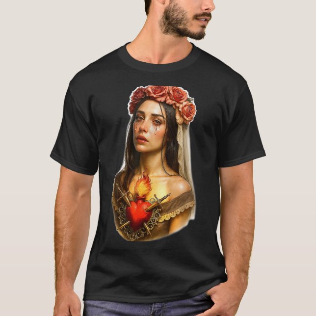T-shirt Mother Mary Sacred Heart Cry  (Devant)