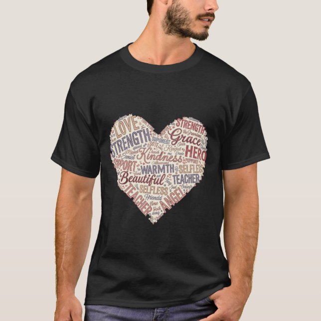 T-shirt Mother's Word Cloud Heart Love Strength Kindness (Devant)