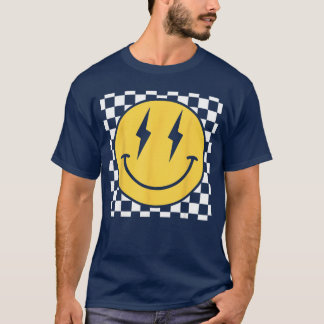 T-shirt Motif à carreaux en détresse visage heureux rétro