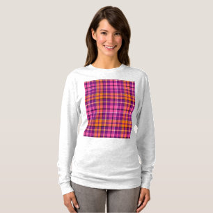 T-shirt Motif à carreaux Tartan Orange Rose Violet
