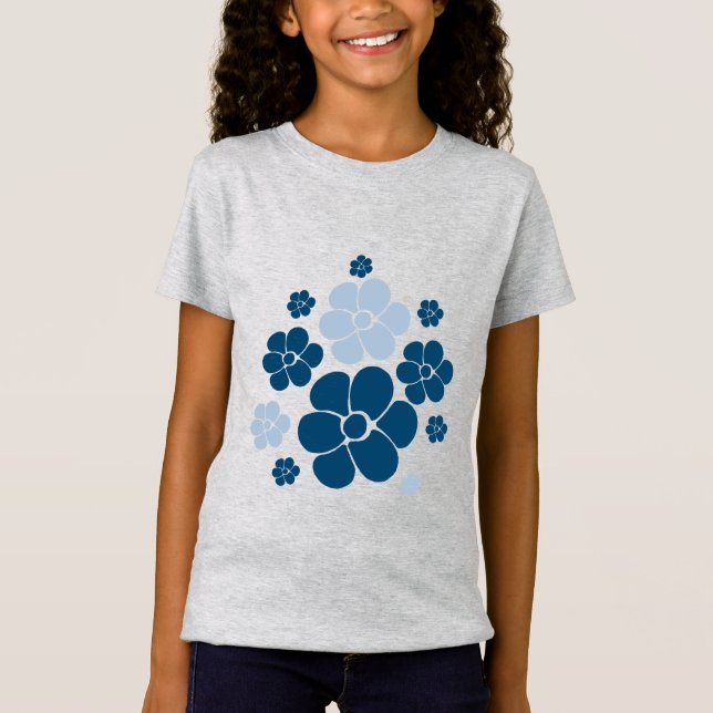 T-Shirt Motif à fleurs - Bleu foncé, Bleu clair et Crème (Devant)