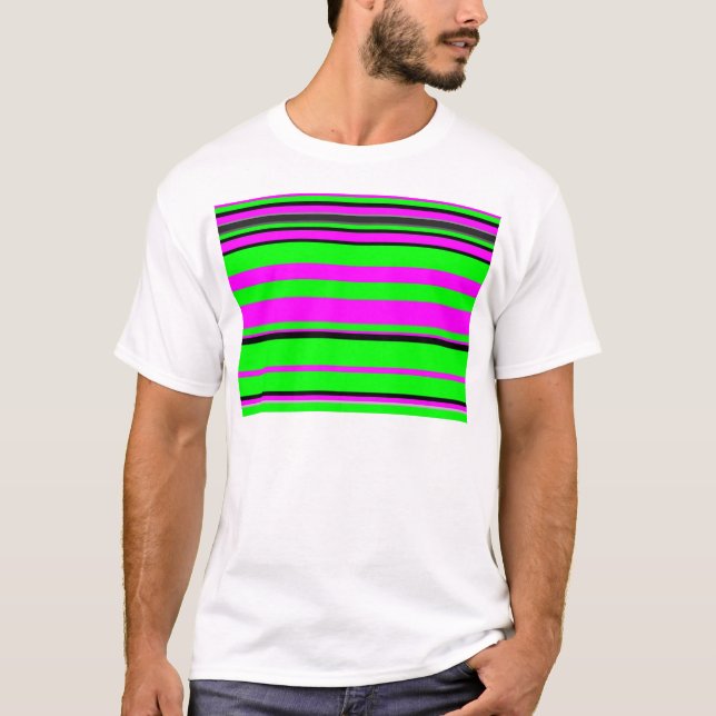 T-shirt Motif à rayures couleur noir rose chaud (Devant)