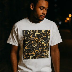T-shirt Motif Abstrait Doré en Tourbillon