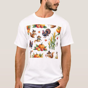 T-shirt Motif aquarelle de récolte d'automne festif T- cla