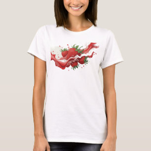T-shirt Motif Artistique Abstrait de Fraises Rouges Élégan