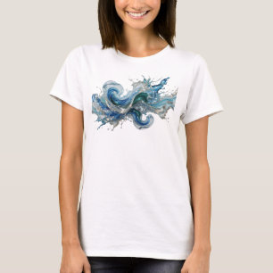 T-shirt Motif artistique éclaboussure d'eau argent classiq