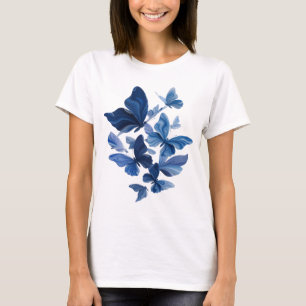 T-shirt Motif Artistique Papillons Bleus à la Mode
