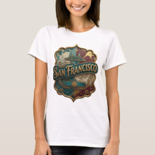 T-shirt Motif Artistique SAN FRANCISCO en Or Chic