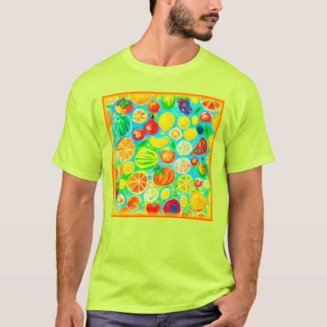 T-shirt Motif aux fruits colorés. Commandez dès maintenant (Devant)