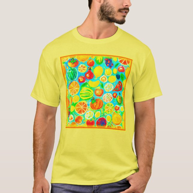 T-shirt Motif aux fruits colorés. Commandez dès maintenant (Devant)