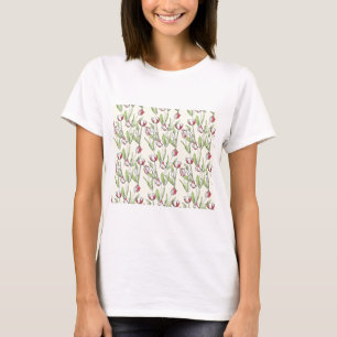T-shirt Motif avec les tulipes blanches rouges
