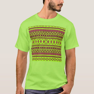 T-shirt Motif aztèque tribal rose jaune au néon à la mode