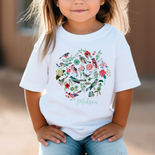 T-Shirt Motif botanique floral d'oiseaux mignon