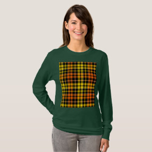 T-shirt Motif carreaux tartan noir jaune orange