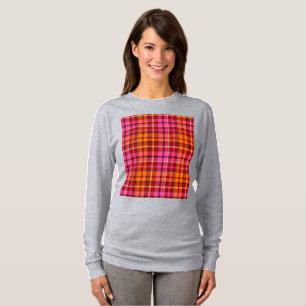 T-shirt Motif carreaux tartan rouge rose orange